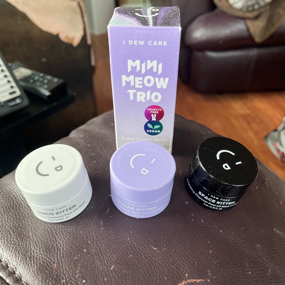 I Dew Care Mini Meow Trio 3 Mini Chrome Masks.  Brand New In Box!